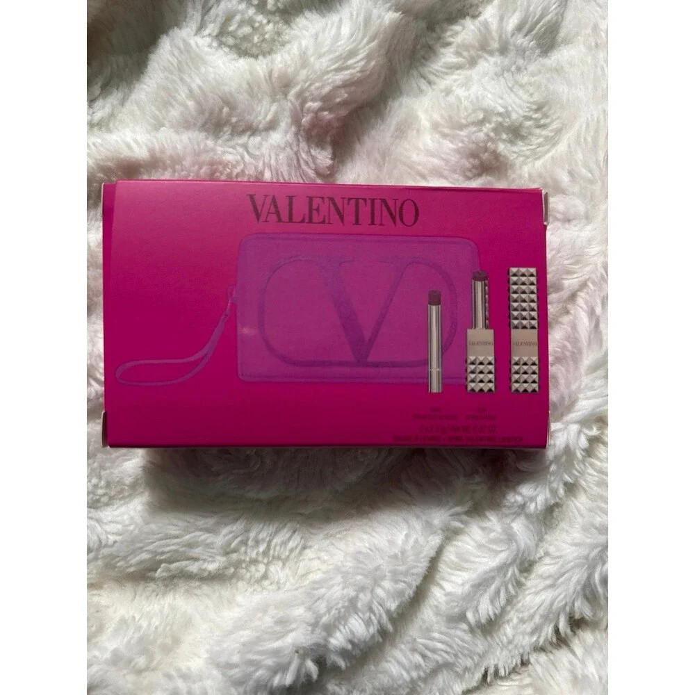 Valentino Spike Lipstick Pink Pouch Gift Set